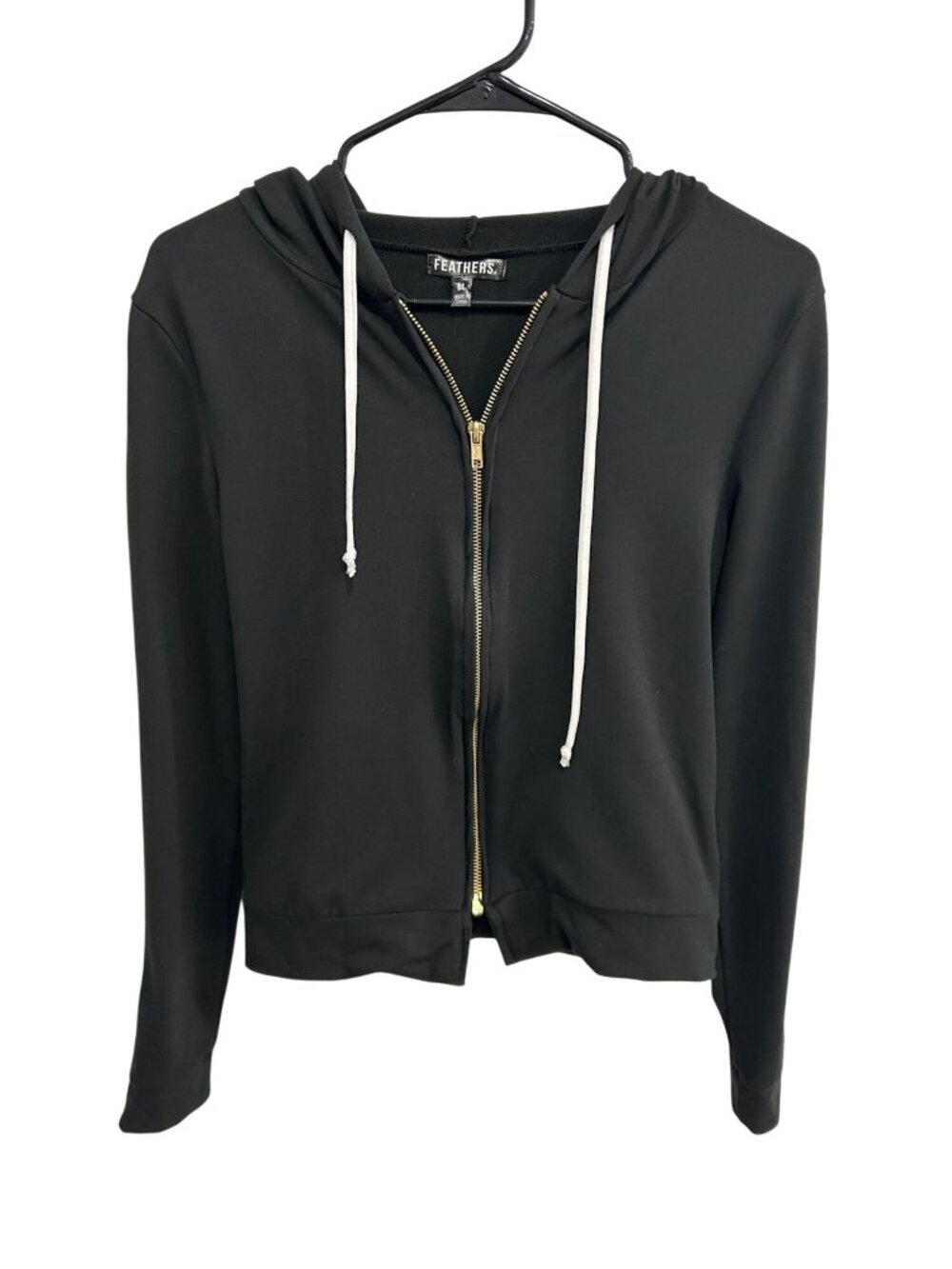 Feathers Medium Black Zip Up Hoodie Stripe Drawstring Grungecore Skater Aestheti